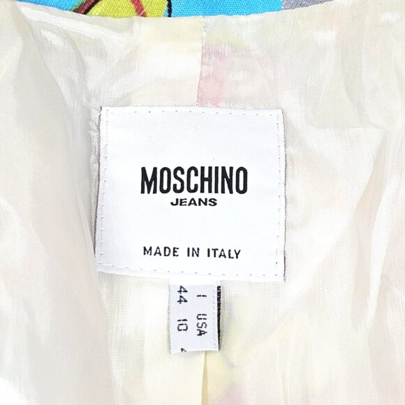 Moschino Jeans Vintage '90s Neon Daisy Print Cotton Blazer Jacket Size 10 - Picture 9 of 11